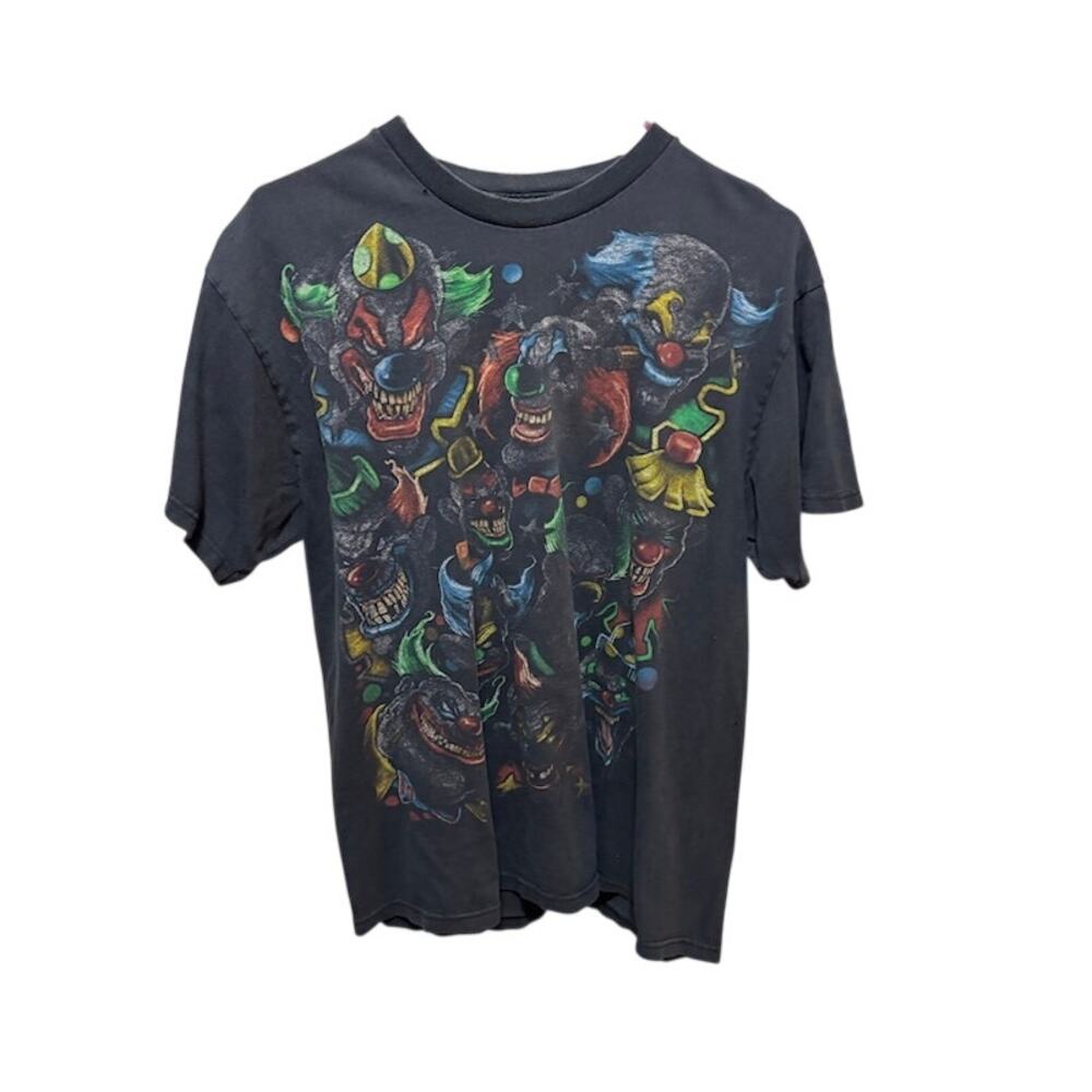 Vintage Y2K Horror Clown T Shirt Mens L Black Carnival Graphic Goth Grunge